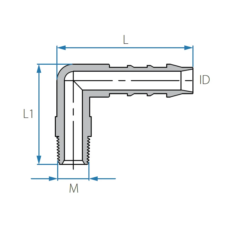 Tefen PA66 Blue BSPT 1/8" Male Elbow Conn - Fits 8mm Hose ID - Image 6