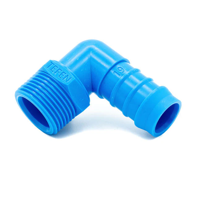 Tefen PA66 Blue BSPT 3/4" Male Elbow Conn - Fits 16mm Hose ID