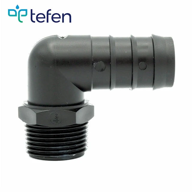 Tefen PP Black BSPT 3/8" Male Elbow Conn - Fits 16mm OD Hose - Image 2
