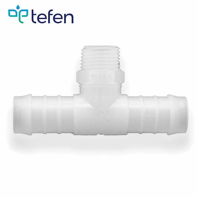 Tefen PVDF Male 1/2" BSPT Branch T Conn White Fits 10mm Hose ID - Image 2