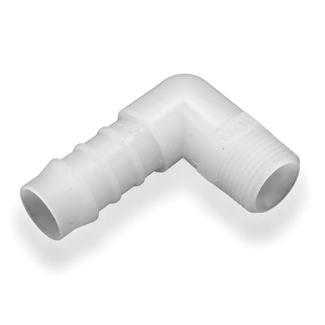 Tefen PVDF Male 1/2" BSPT Elbow Hose Conn White Fits 5mm Hose ID