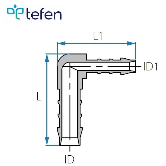 Tefen PVDF Reducing Elbow Hose Conn White Fits 19 & 16mm Hose ID - Image 3